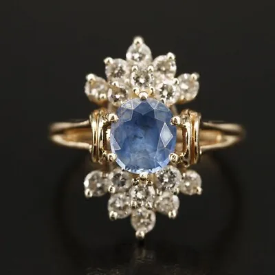 $549 • Buy RARE 14K Cornflower Blue Sapphire And Diamond Ring - 16 Real Diamonds!