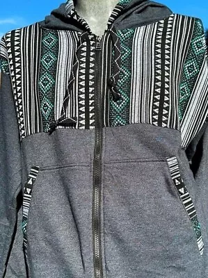 Gray Elegance: Embrace Tradition Hand-Loomed Mexican Design Hoodie Full Zip • $29.95