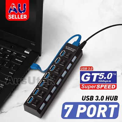 $18.95 • Buy 7 Port USB 3.0 High Speed Extension Hub Splitter Extender For PC Laptop MacBook