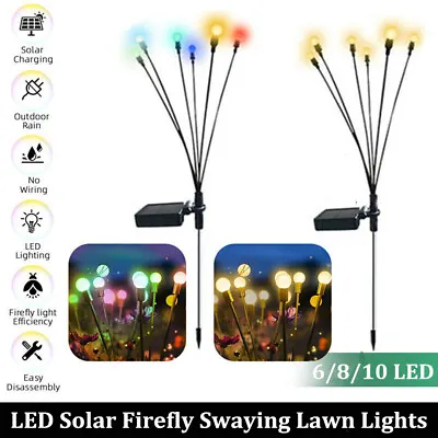 2-Pack 6/8/10 LED Solar Firefly Lights Swaying Outdoor Pathway Landscape Decor • $11.33