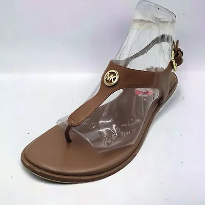 Michael Michael Kors Womens 10 T Strap Thong Sandals Leather Brown Logo • $28