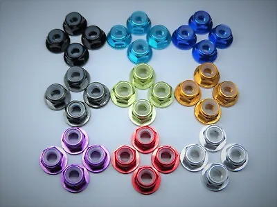 Aluminium Wheel Nuts M4 4mm Flange Nyloc For Tamiya TT01/TT02/XV01/Hornet/Frog++ • £3.69