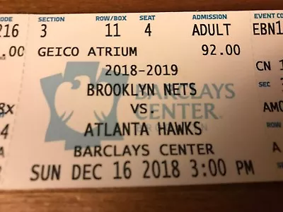 BROOKLYN NETS Ticket Record Game Most Points (144) Scored In Barclays Center NBA • $5.99