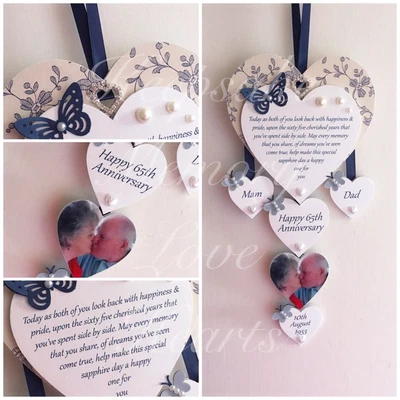 65th Sapphire Wedding Anniversary Personalised Wooden Keepsake Heart • £30