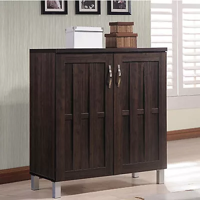 Dark Brown Storage Cabinet Console Buffet Table Credenza Shoe Linen Pantry TV • $125.68