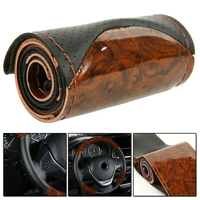 Wood Leather Car Steering Wheel Cover Non-slip Booster Protection Case Part 38CM • $12.98