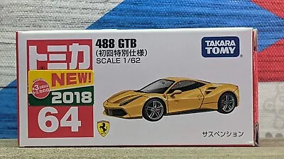 Tomica #64 Ferrari 488 Gtb 1/62 [limited] Scale New In Box [wyl] Usa Stock!!! • $14.99