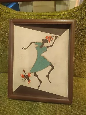 Vintage Mid Century African Tribalism Tiki Bar Dancer Art Framed Wall Hawaiian • $19.99