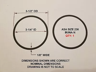 O-ring Size 236 3-1/4  ID X 3-1/2  OD X 1/8  Thick. Buna-N.   Qty 1. Brand New. • $4.08