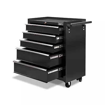 New Giantz 5 Drawer Mechanic Tool Box Cabinet Storage Trolley Heavy Duty - Black • $159.15