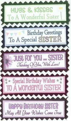 5 SISTER Or SISTER IN LAW Greeting Card Craft Scrapbook Sentiment Banner Tags • £1.49