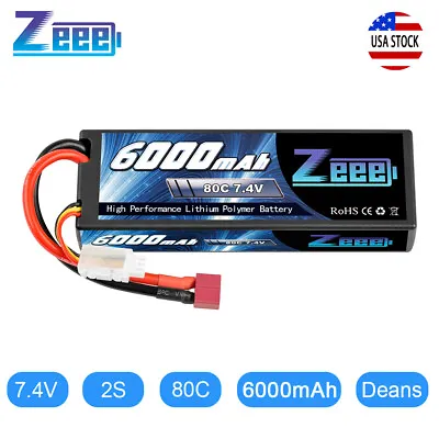 Zeee 80C 6000mAh 7.4V 2S LiPo Battery Hardcase Deans Plug For RC Car Truck Boat • $22.99