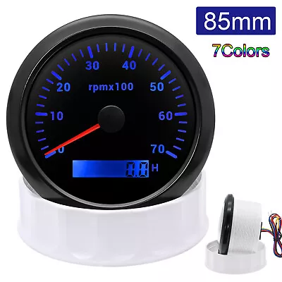 85mm Boat Tachometer Gauge 0-7000RPM 7 Colors LCD Hourmeter For Marine Car Truck • $27.80