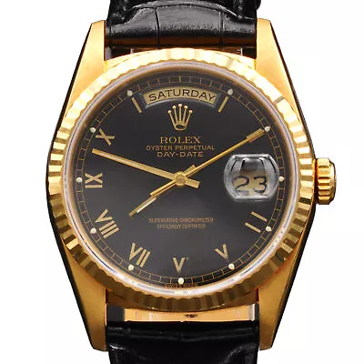 Mens Rolex 18K Gold Day-Date 18238 President Watch With Black Roman Dial • $14799.98