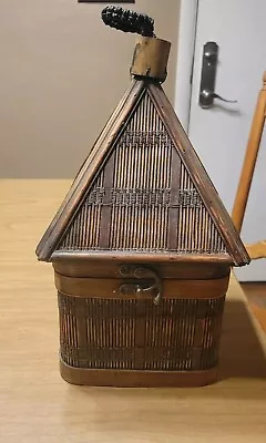 Vintage Bamboo Box Basket Top Storage Working Latch Side Handles • $22