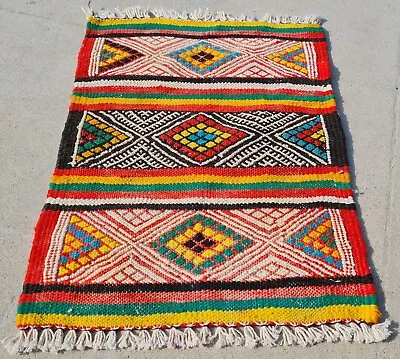 Authentic Hand Knotted Morocco Kilim Kilim Wool Area Rug 1.4 X 1.0 Ft (1318 KAR) • $24.99