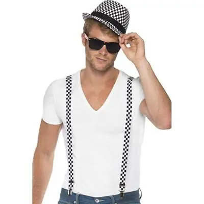 £17.99 • Buy Smiffys Ska Two Tone Instant Black & White Hat & Braces Fancy Dress Kit