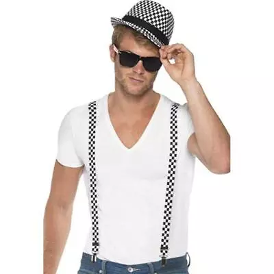£18.49 • Buy Smiffys Ska Two Tone Instant Black & White Hat & Braces Fancy Dress Kit