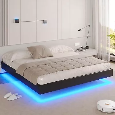 Floating Bed Frame King Size With LED Lights Modern Upholstered Platform Bed • $169.97