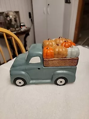 Ceramic Fall Harvest Truck With Load Of Pumpkins In Back Cookie Jar  • $20