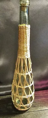 Vintage Wicker Wrapped Wine Bottle With Set Of 2 Votives With Candles • $16