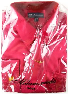NWT Milano Moda Men's Shiny Red Satin 4 Pc. Dress Shirt Set 17-17.5 (36/37) • $17.47