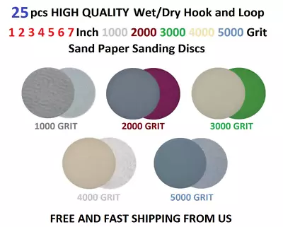 25pcs Hook&Loop Wet/Dry 1 2 3 4 5 6 7  1000-5000 Grit Sandpaper Discs • $17.99