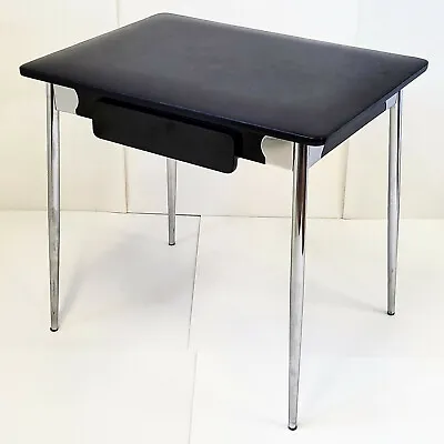 Table Or Office Vintage 1950 Steel Chrome Skai & Formica Black 50s Retro 50's • $394.06