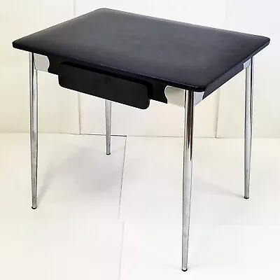 VINTAGE 1950 STEEL CHROME SKAI & FORMICA BLACK TABLE OR DESK 50s RETRO 50's • $371.21