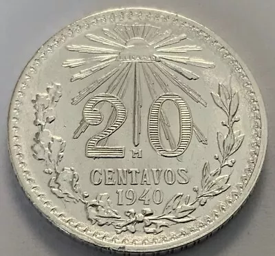 1940 Mexico 20 Centavos Silver Die Cracks • $9
