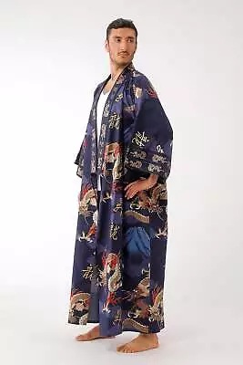  Plus Size Japanese Yukata Kimono Men Dragon & Mt. Fuji Cotton Cotton Robe Made • £76.25