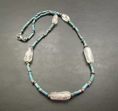NILE  Ancient Egyptian Rock Crystal Amulet Mummy Bead Necklace Ca 600 BC • $90