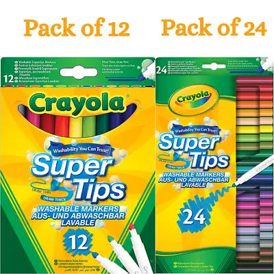 Crayola Super Tips Felt Tip Pens - Washable Markers - Pack Of 12 & 24 Free Ship • £5.99