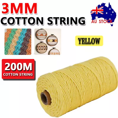 200M 3mm Natural Cotton String Twisted Cord Craft Macrame Artisan Rope Weaving   • $10.59