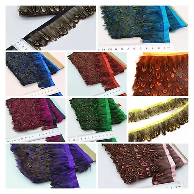 Natural Dyed Pheasant Feather Trim Fringing Ribbon 10 Colors Per 30cm DIY Craft • $4.95