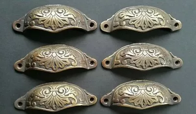 $42.95 • Buy 6 Apothecary Drawer Cup Bin Pull Handles 3-1/2 C. Antique Vict. Style Brass #A1
