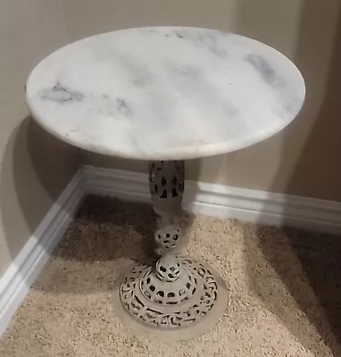 Vintage Marble & Brass Plant Stand Side Table Hollywood Regency Style • $120