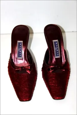 MAGRIT Backless Shoe Leather And Canvas Satin Red Dark T 35 Very Good Condition • £97.09