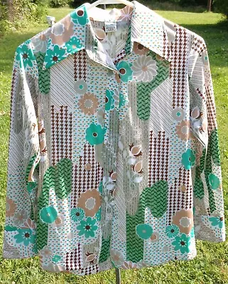 Women’s Shirt Top Blouse COLLARED BUTTON Up Vtg Disco Long Sleeve • £29.34