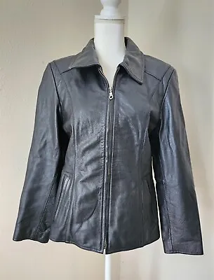 Oakwood Classic Women's Black Leather Vintage Jacket W/Pockets Fully Lined L • £26.01