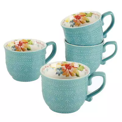 Wildflower Whimsy Blue Ceramic 18-Ounce Mugs 4-Pack • $17.10