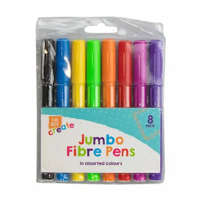 Jumbo Fibre Pens - 8 Pack Chunky Bright Drawing Writing Felt Tip Markers Kids  • £3.09