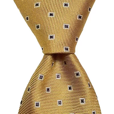 ISAIA Napoli SEVENFOLD Silk XL Necktie ITALY Luxury Geometric Yellow/Blue EUC • $103.99