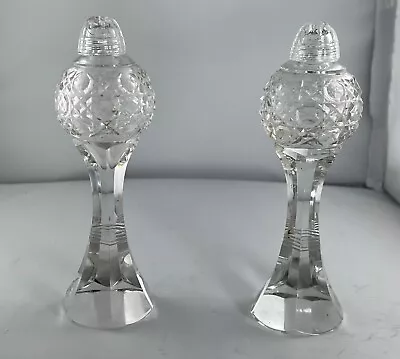 Vintage Clear Cross Cut Glass Cap Salt Pepper Shakers Replacements Tall Ball 7” • $16.99