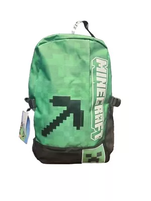 MINECRAFT Pickaxe Creeper 18  Laptop Backpack Retro Gaming Green Black NWT • $10