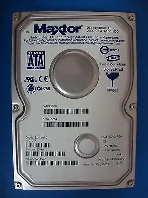 Maxtor 6B200M0 200GB SATA Hard Drive Code: BANC1B10  KGCA 5187-5654 • $41.27