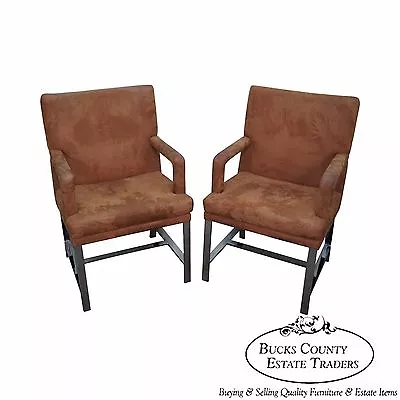 Milo Baughman Mid Century Modern Pair Of Chrome Frame Arm Chairs • $795