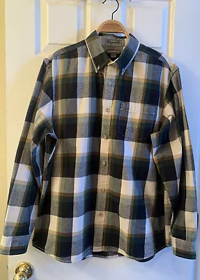 Eddie Bauer Plaid Flannel Button Down Shirt Relaxed Fit Blue Green Mens Large • $12.77