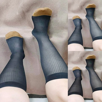 $7.74 • Buy Mens Socks Dress Socks Long Nylon Sexy Sheer Silky Stockings Ultra-Thin