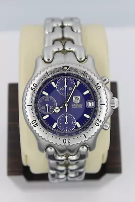 Tag Heuer Automatic Mens Watch SEL CG2111.BA0423 Link Blue Chronograph Silver SS • $1030